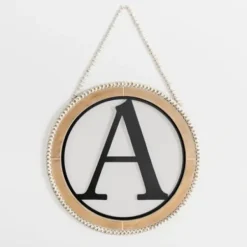 Monogram Wall Decor-Kirkland's Home Whitewash Bead Trim Monogram A Plaque Tan/Black/White