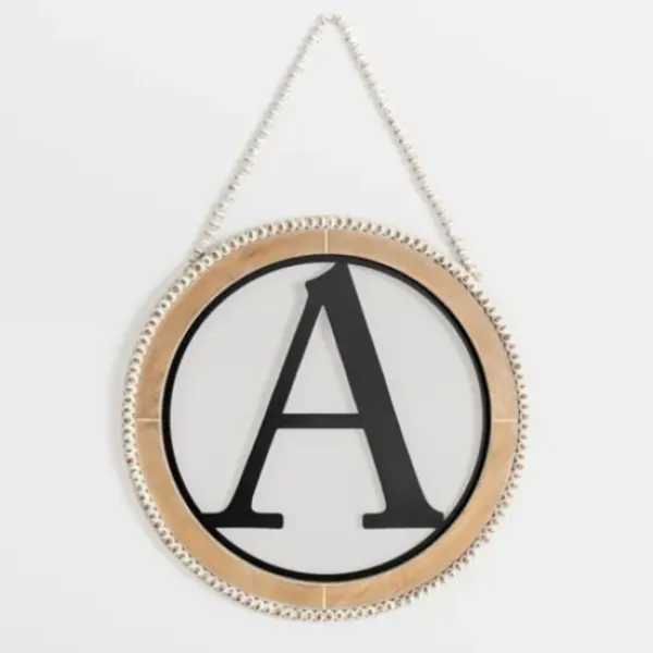 Monogram Wall Decor-Kirkland's Home Whitewash Bead Trim Monogram A Plaque Tan/Black/White