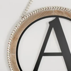 Monogram Wall Decor-Kirkland's Home Whitewash Bead Trim Monogram A Plaque Tan/Black/White