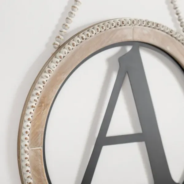 Monogram Wall Decor-Kirkland's Home Whitewash Bead Trim Monogram A Plaque Tan/Black/White