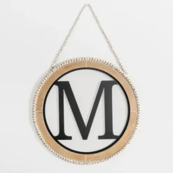Monogram Wall Decor-Kirkland's Home Whitewash Bead Trim Monogram M Plaque Tan/Black/White