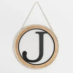 Monogram Wall Decor-Kirkland's Home Whitewash Bead Trim Monogram J Plaque Tan/Black/White