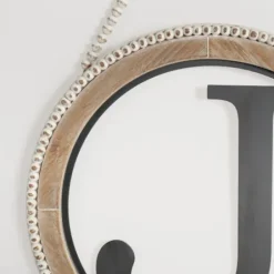 Monogram Wall Decor-Kirkland's Home Whitewash Bead Trim Monogram J Plaque Tan/Black/White