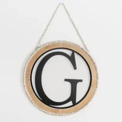 Monogram Wall Decor-Kirkland's Home Whitewash Bead Trim Monogram G Plaque Tan/Black/White