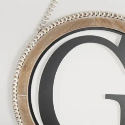 Monogram Wall Decor-Kirkland's Home Whitewash Bead Trim Monogram G Plaque Tan/Black/White