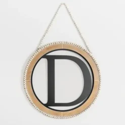 Monogram Wall Decor-Kirkland's Home Whitewash Bead Trim Monogram D Plaque Tan/Black/White