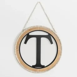 Monogram Wall Decor-Kirkland's Home Whitewash Bead Trim Monogram T Plaque Tan/Black/White