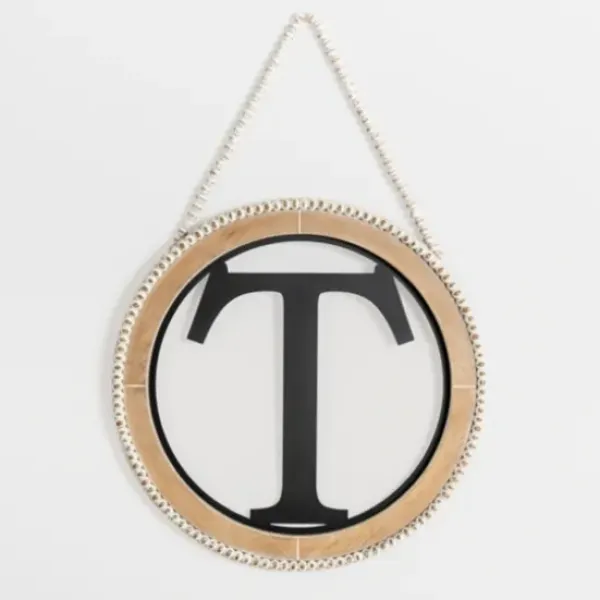 Monogram Wall Decor-Kirkland's Home Whitewash Bead Trim Monogram T Plaque Tan/Black/White