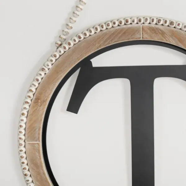 Monogram Wall Decor-Kirkland's Home Whitewash Bead Trim Monogram T Plaque Tan/Black/White