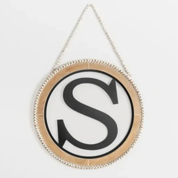 Monogram Wall Decor-Kirkland's Home Whitewash Bead Trim Monogram S Plaque Tan/Black/White