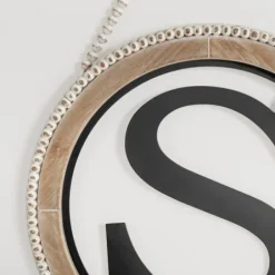 Monogram Wall Decor-Kirkland's Home Whitewash Bead Trim Monogram S Plaque Tan/Black/White