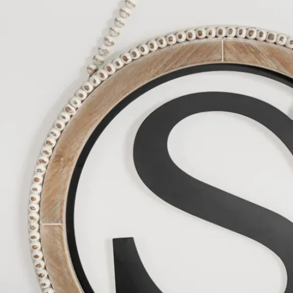 Monogram Wall Decor-Kirkland's Home Whitewash Bead Trim Monogram S Plaque Tan/Black/White