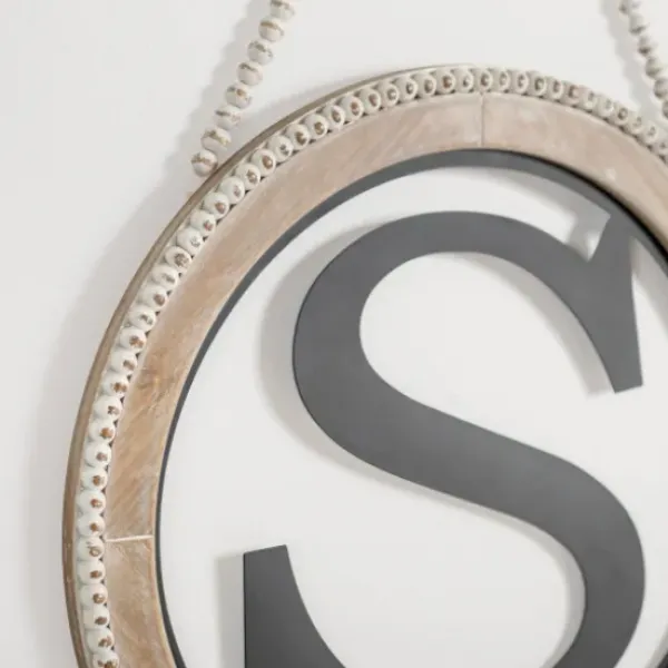 Monogram Wall Decor-Kirkland's Home Whitewash Bead Trim Monogram S Plaque Tan/Black/White