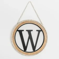Monogram Wall Decor-Kirkland's Home Whitewash Bead Trim Monogram W Plaque Tan/Black/White