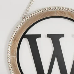 Monogram Wall Decor-Kirkland's Home Whitewash Bead Trim Monogram W Plaque Tan/Black/White
