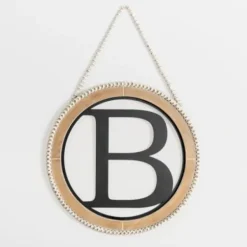 Monogram Wall Decor-Kirkland's Home Whitewash Bead Trim Monogram B Plaque Tan/Black/White