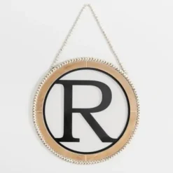 Monogram Wall Decor-Kirkland's Home Whitewash Bead Trim Monogram R Plaque Tan/Black/White