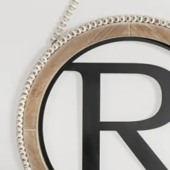 Monogram Wall Decor-Kirkland's Home Whitewash Bead Trim Monogram R Plaque Tan/Black/White