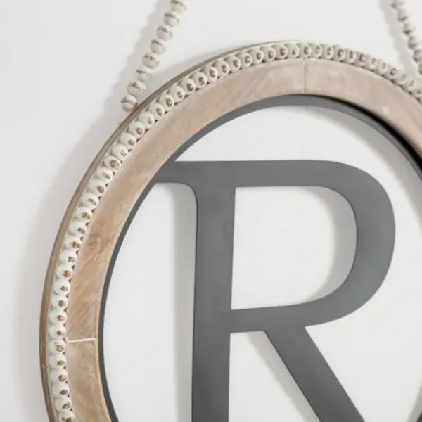 Monogram Wall Decor-Kirkland's Home Whitewash Bead Trim Monogram R Plaque Tan/Black/White