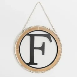 Monogram Wall Decor-Kirkland's Home Whitewash Bead Trim Monogram F Plaque Tan/Black/White