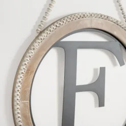 Monogram Wall Decor-Kirkland's Home Whitewash Bead Trim Monogram F Plaque Tan/Black/White