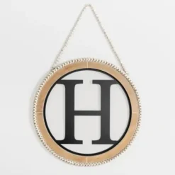 Monogram Wall Decor-Kirkland's Home Whitewash Bead Trim Monogram H Plaque Tan/Black/White