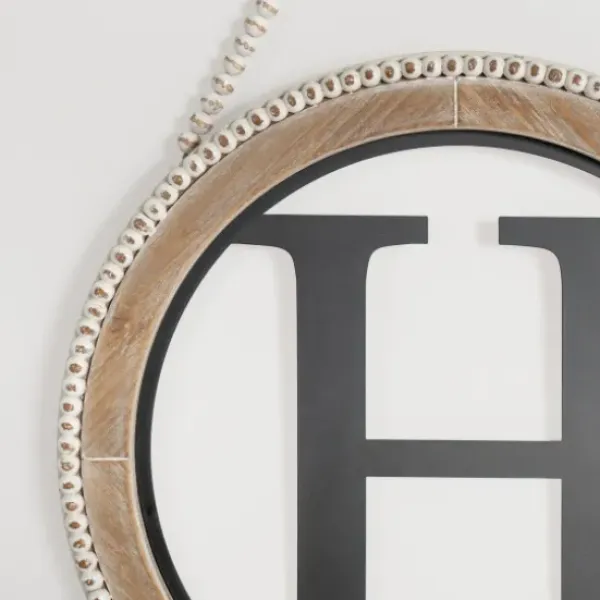 Monogram Wall Decor-Kirkland's Home Whitewash Bead Trim Monogram H Plaque Tan/Black/White
