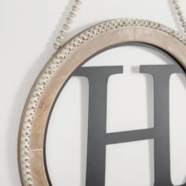 Monogram Wall Decor-Kirkland's Home Whitewash Bead Trim Monogram H Plaque Tan/Black/White