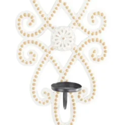 Sconces-Kirkland's Home Whitewash Beaded Scroll Sconce