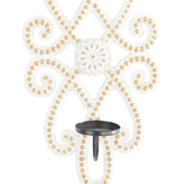 Sconces-Kirkland's Home Whitewash Beaded Scroll Sconce