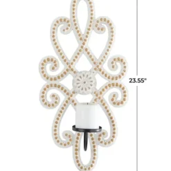 Sconces-Kirkland's Home Whitewash Beaded Scroll Sconce