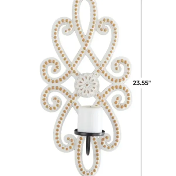 Sconces-Kirkland's Home Whitewash Beaded Scroll Sconce