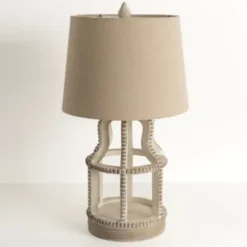 Table Lamps-Kirkland's Home Whitewash Open Beaded Table Lamp Tan
