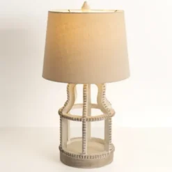 Table Lamps-Kirkland's Home Whitewash Open Beaded Table Lamp Tan