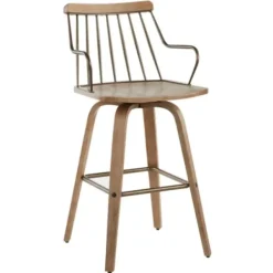 Bar Stools & Counter Height Stools-Kirkland's Home Whitewash Poplar Wood Swivel Counter Stool Tan