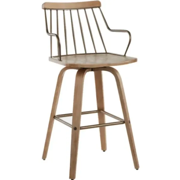 Bar Stools & Counter Height Stools-Kirkland's Home Whitewash Poplar Wood Swivel Counter Stool Tan