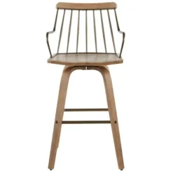 Bar Stools & Counter Height Stools-Kirkland's Home Whitewash Poplar Wood Swivel Counter Stool Tan