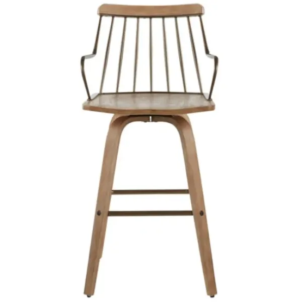 Bar Stools & Counter Height Stools-Kirkland's Home Whitewash Poplar Wood Swivel Counter Stool Tan