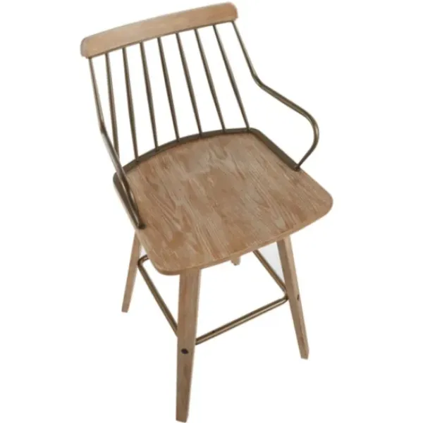 Bar Stools & Counter Height Stools-Kirkland's Home Whitewash Poplar Wood Swivel Counter Stool Tan