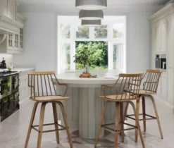 Bar Stools & Counter Height Stools-Kirkland's Home Whitewash Poplar Wood Swivel Counter Stool Tan