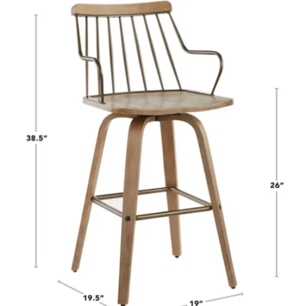 Bar Stools & Counter Height Stools-Kirkland's Home Whitewash Poplar Wood Swivel Counter Stool Tan