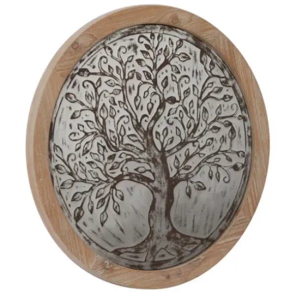 Wall Plaques-Kirkland's Home Whitewashed Bronze Tree Framed Wall Plaque Brown/Ivory