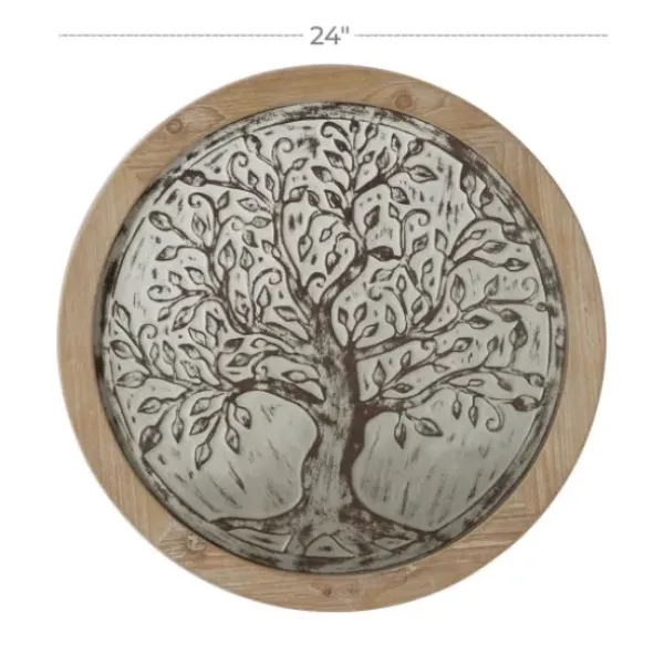 Wall Plaques-Kirkland's Home Whitewashed Bronze Tree Framed Wall Plaque Brown/Ivory