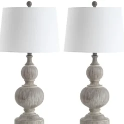 Table Lamps-Kirkland's Home Whitewashed Brown Carved 2-Pc. Table Lamp Set Ivory