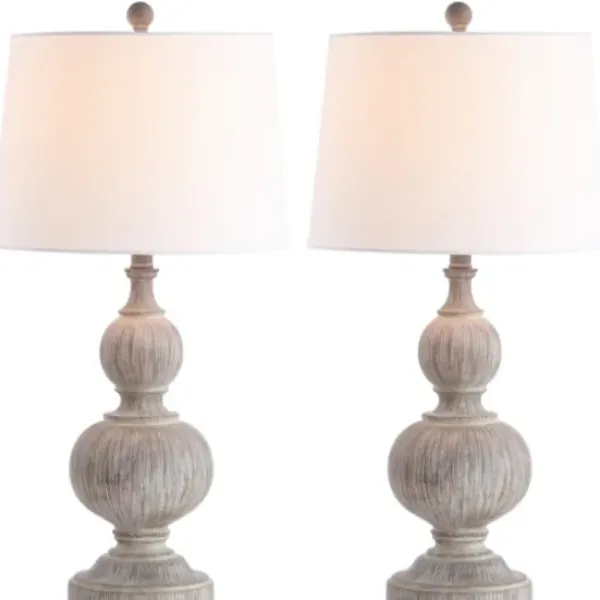 Table Lamps-Kirkland's Home Whitewashed Brown Carved 2-Pc. Table Lamp Set Ivory