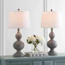 Table Lamps-Kirkland's Home Whitewashed Brown Carved 2-Pc. Table Lamp Set Ivory