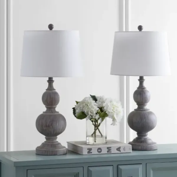 Table Lamps-Kirkland's Home Whitewashed Brown Carved 2-Pc. Table Lamp Set Ivory