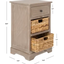 Accent & End Tables-Kirkland's Home Whitewashed Brown Wood Side Table With Baskets White/Brown