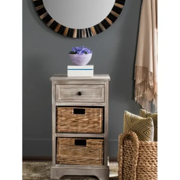 Accent & End Tables-Kirkland's Home Whitewashed Brown Wood Side Table With Baskets White/Brown
