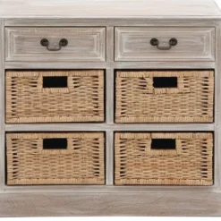 Entryway Furniture-Kirkland's Home Whitewashed Cabinet With Rattan Baskets Brown